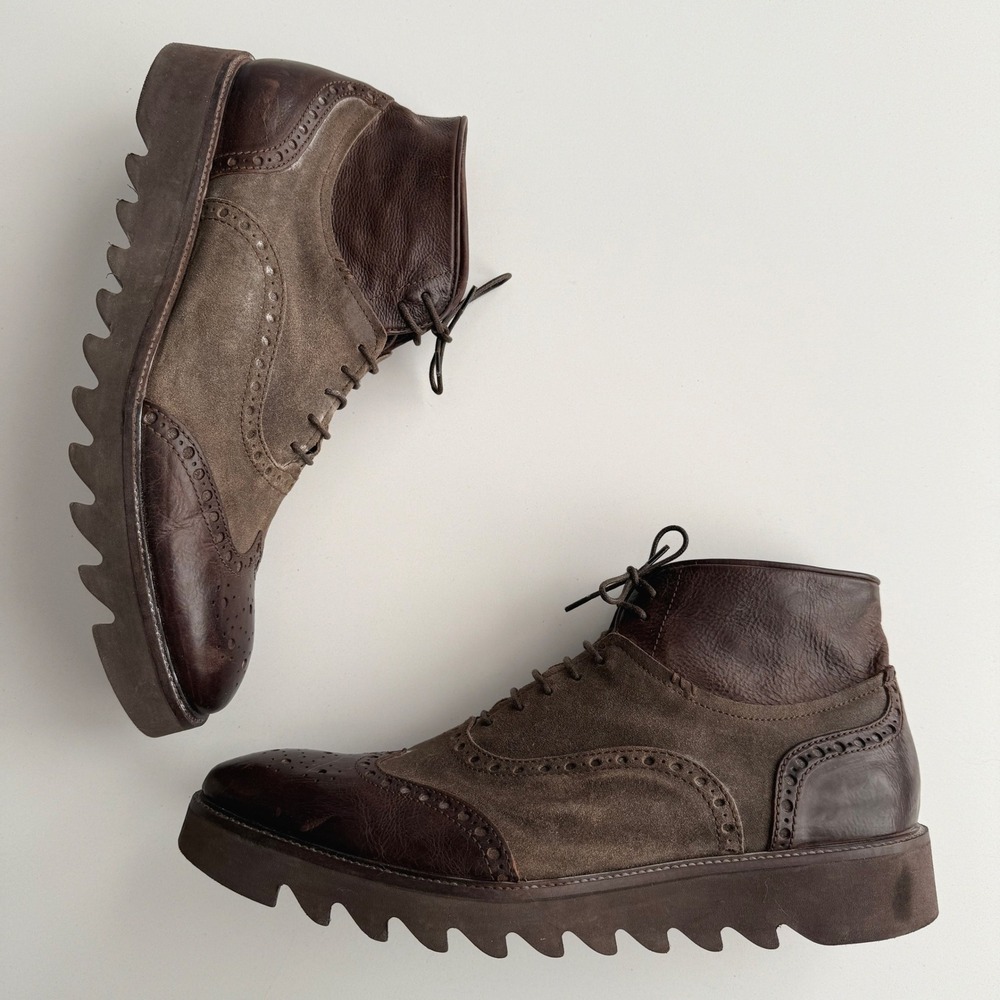 Donald J Pliner Made in Italy Stu Perforated Brown Wingtip Ankle Boot sz 12